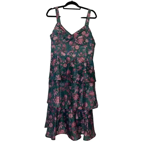 Marchesa Notte Floral Tiered Midi Dress NWT Jewel Tones Size 12 Green