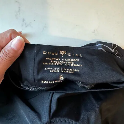 Dude Girl padded cycling bike shorts DG logo tribal graphic accents black size S