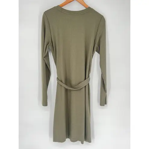 Modern Ambition Women's SZ MED Crew Neck Ribbed Dress Grean Tea Leaf Long Sleeve Green