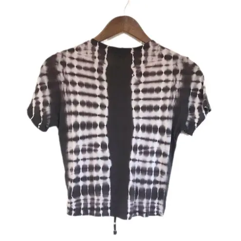 MONROW Cropped Tie Dye Babydoll Tee Short Sleeve Drawstring Gray Size XS New