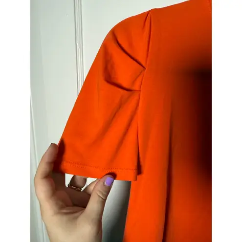 Anonyme Red Orange Crewneck Stretch Short Puff Sleeve Statement Shirt Women's XS