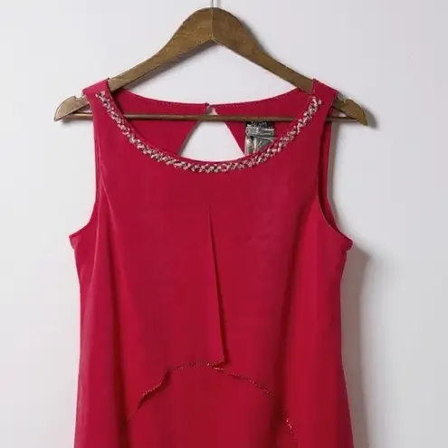 Slny Fuchsia Pink Sleeveless Shift Dress Women's 12 Beaded Neckline NWT