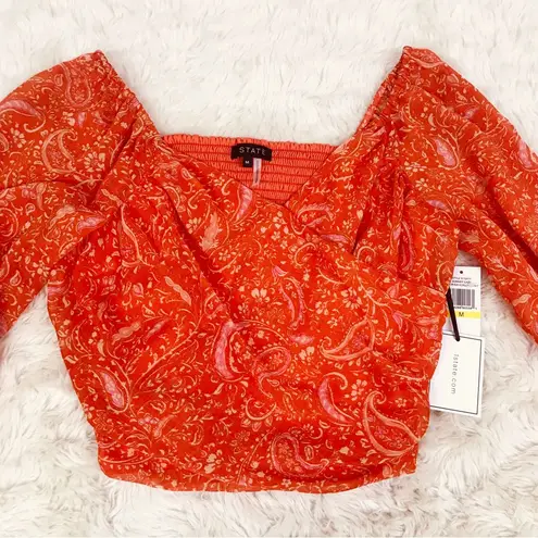 1. State 1.‎ STATE Orange Coral Paisley Sweetheart Smocked Top Cottagecore Medium New