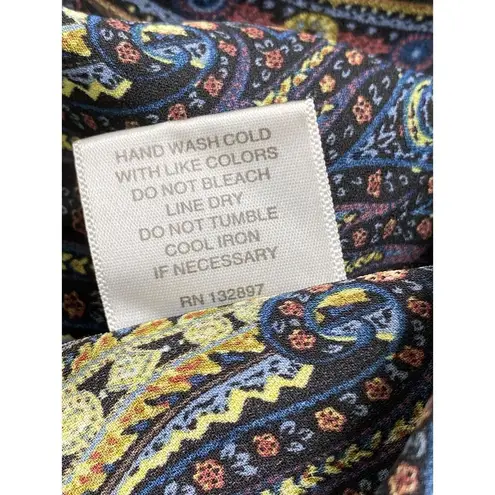 Rose + Olive Paisley Flowy Boho Top Womens Size Medium Balloon Tie Sleeve Retro