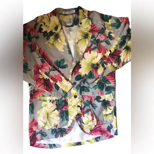 VTG Anne Pinkerton Blazer S Floral Hawaiian Print Coconut Girl White Lotus