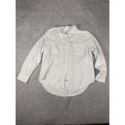 Rails Shirt Ingrid Daisy Appliqué White Womens Size Large Button Up Linen Blend - Image 3