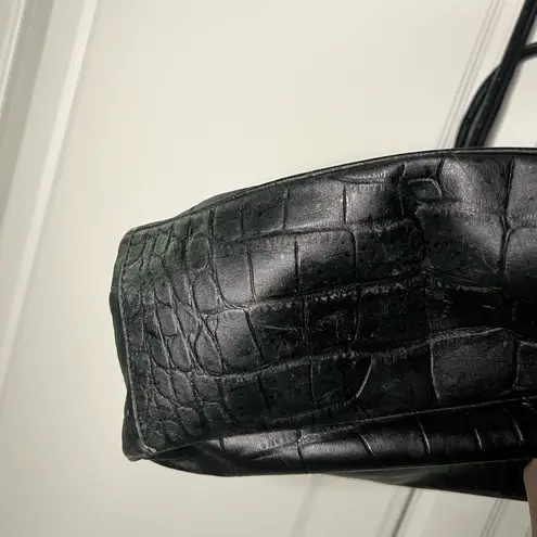 Vintage Michael Rome Made in Italy Croc Embossed Leather Tote Bag Black