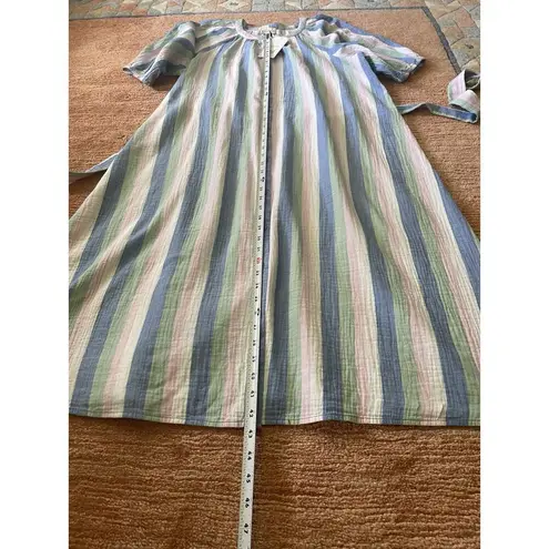 Wonderly NWT Striped Cotton Gauze Midi Dress Button Up Pastel Colors Belted