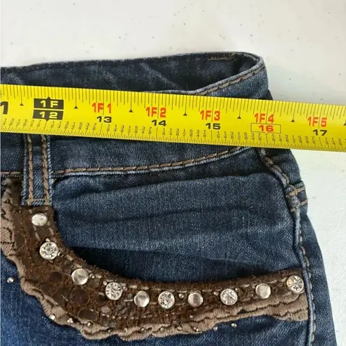 Live Hard Play Hard Jeans Rhinestones Pocket Brown Lace Bootcut Cowgirl Y2K 0246 Blue Size 10