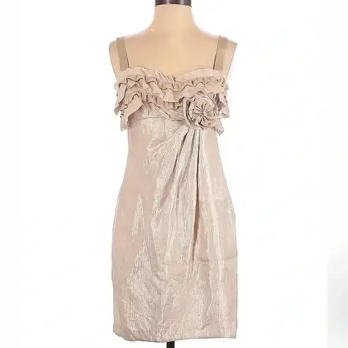 Boston Proper Y2K Rose Gold Shimmer Metallic Ruffle Sweetheart Neck Dress Size 2
