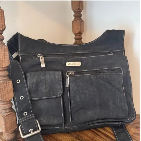 90s Vintage Eddie Bauer Black Multi Compartment Crossbody Bag Large Y2K Grunge
