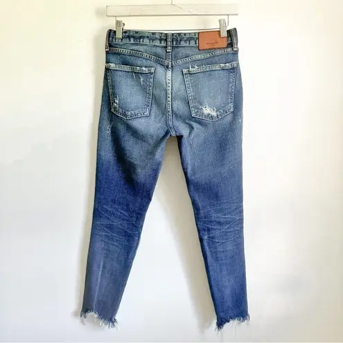 Moussy Vintage Glendele Distressed Tapered Raw Hem Ankle Skinny Denim Jeans 25 Blue