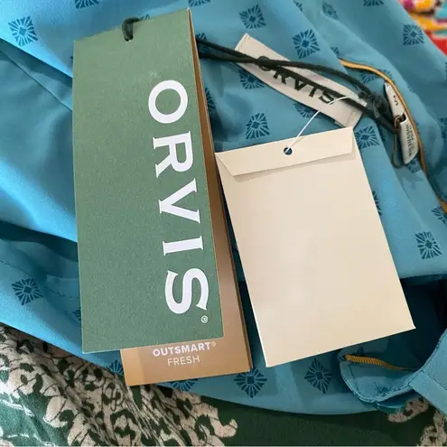 Orvis NEW  Shirt Women's Teal Button Up Roll Tab Sleeve Pockets