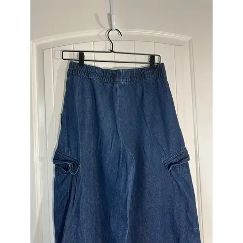 Circus NY Denim Wide Leg Baggy Cargo Pants Elastic Waist Dark Wash Size S Blue