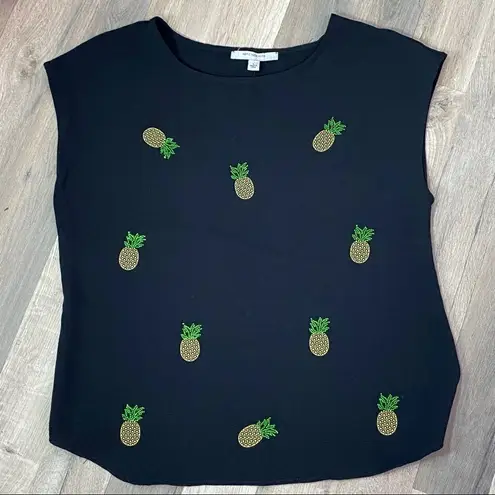 Marc New York Rhinestone Pineapple Blouse Black Large Sleeveless Popover NWT