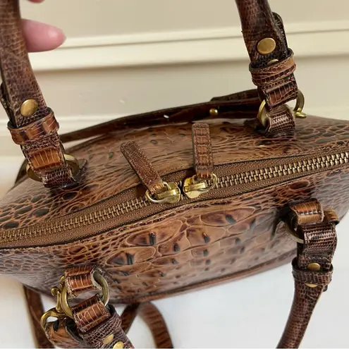 Brahmin Vintage Rare 25th Anniversary Croc Embossed Tote Crossbody Bag Pecan