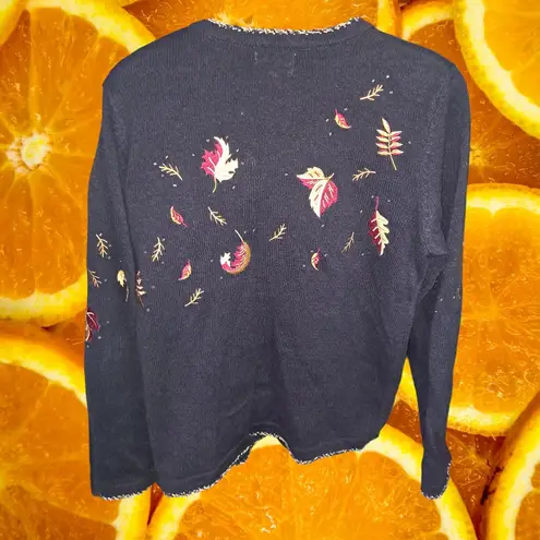 Christopher & Banks Christopher & Banks Black with Colorful Leaves Cardigan Size M