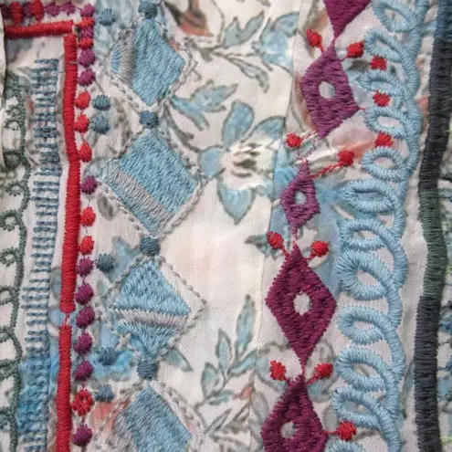 Johnny Was NWT Biya Isla Blouse in White Floral Print Embroidered Silk Top S