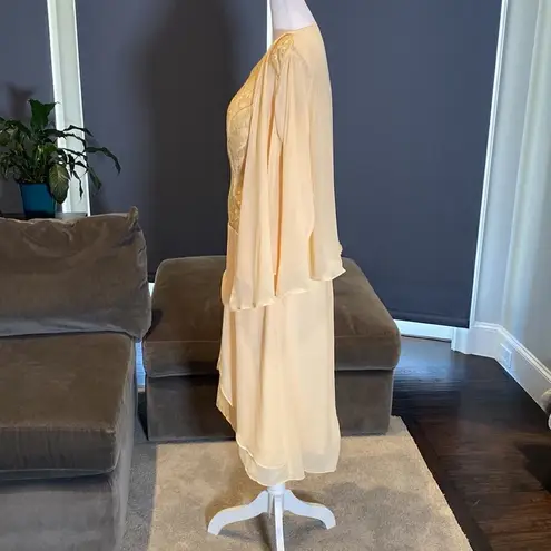 Women’s Tea Length Chiffon & Lace Dress with Matching Chiffon Jacket Size 12 Yellow