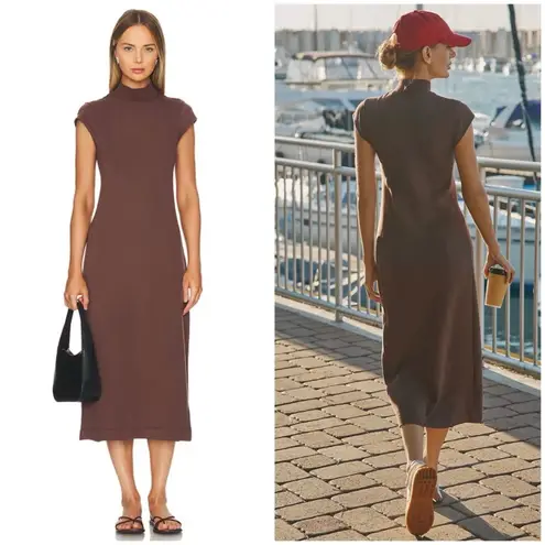 Varley Taunton Midi Dress in Chestnut Brown Mock Neck Knit Size M NWT