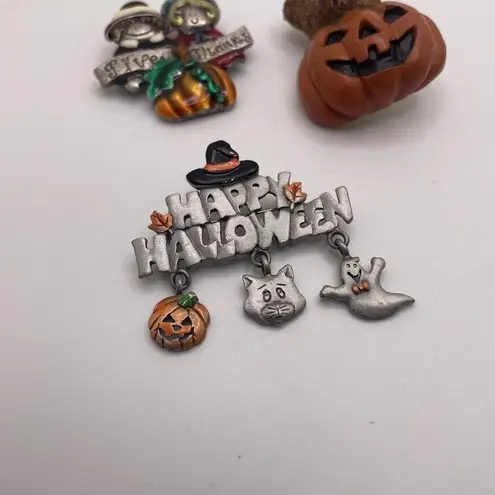 Lot Of 3 Brooch Pins Thanksgiving Give Thanks / Happy Halloween