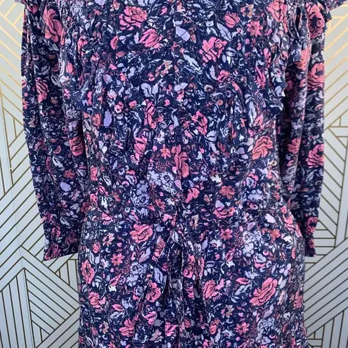Rebecca Taylor La Vie Toile Fleur Floral Midi Dress Midnight Blue Size Medium