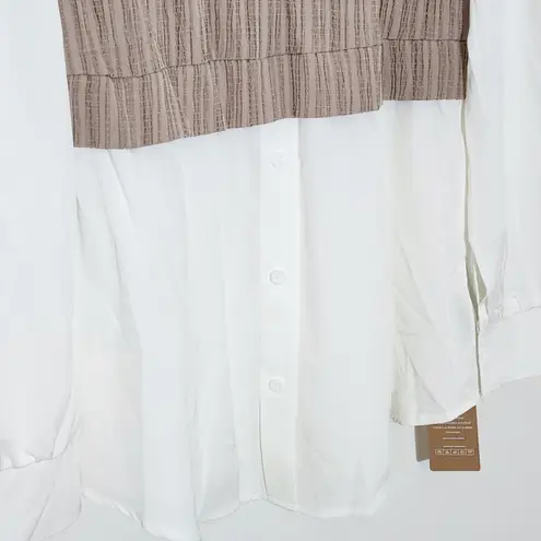 SheIn  Khaki and White Layered Look Blouse NWT Size Large Khaki Textured Blouse