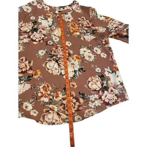 Rue Juju Floral Keyhole Neck Blouse Tie Closure Ruffles Pink Size L