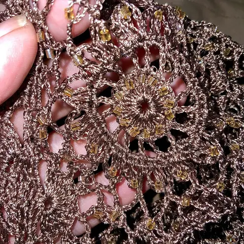 Carmen Marc Valvo Carmen Marc Vavlvo Tan 2Pc Crochet With Sparkly Beads Tank Top & Cardigan XL