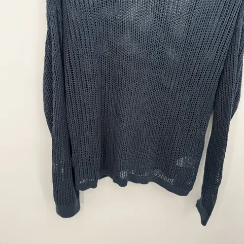 Uniqlo  Blue Sheer Mesh Crewneck Sweater Top Long Sleeve Size XL Linen Preppy - Image 3