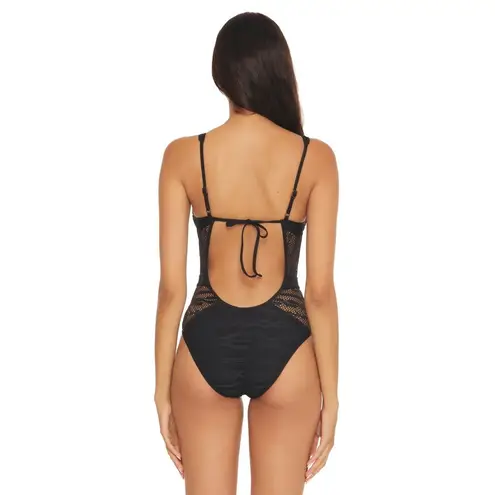 BECCA by Rebecca virtue Becca Color Play Plunge Black Lace Open Back One Piece Swimsuit Size Medium