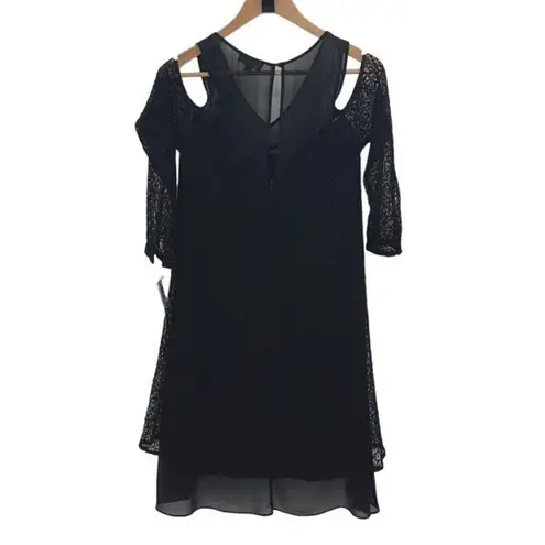 Tahari Arthur S. Levine Womens V-Neck Cold-Shoulder Lace Overlay Susan Dress Bla