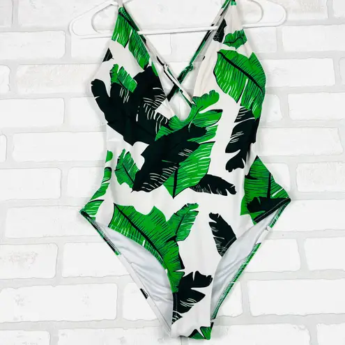 Cupshe  Tropical Banana Leaf One Piece Swimsuit V Neck Criss Cross Women's Medium