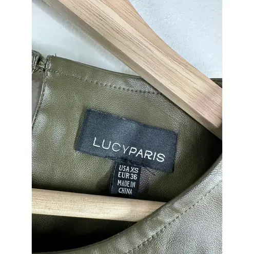 Lucy Paris Womens Green Faux Leather Vegan Tee Top Size XS Edgy Rock Date Night