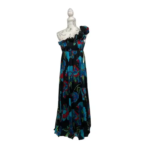 AQUA  One Shoulder Chiffon Floral Ruffle Maxi Dress Size 2 NWT