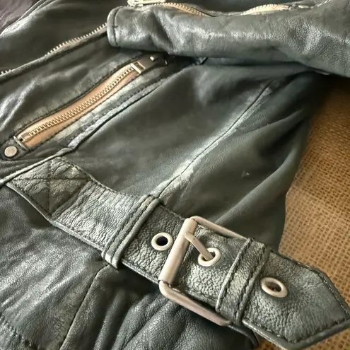 Mauritius Biker Moto Rock Grey Blue Leather Jacket | Medium 8