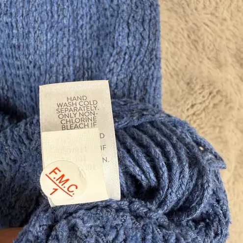 Pure Jill Fringe Sweater Vest Sleeveless Knit Blue Boho Chic Size S Oversize Box