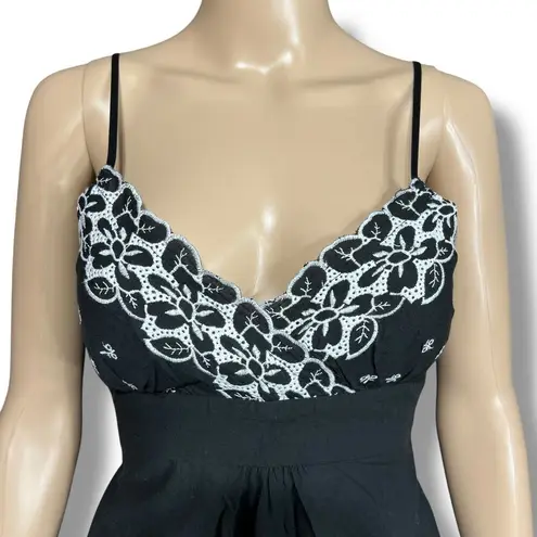 Vanity Womens Empire Waist Babydoll Tank Top Floral Tie Back Padded Black White Size L