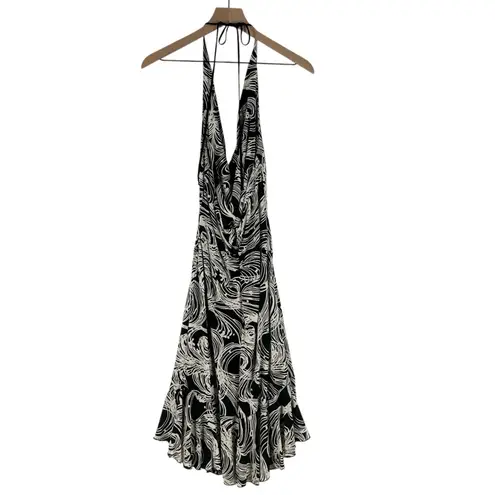 Bebe  Black & White Abstract Swirl Print Halter High-Low Midi Dress – Size S