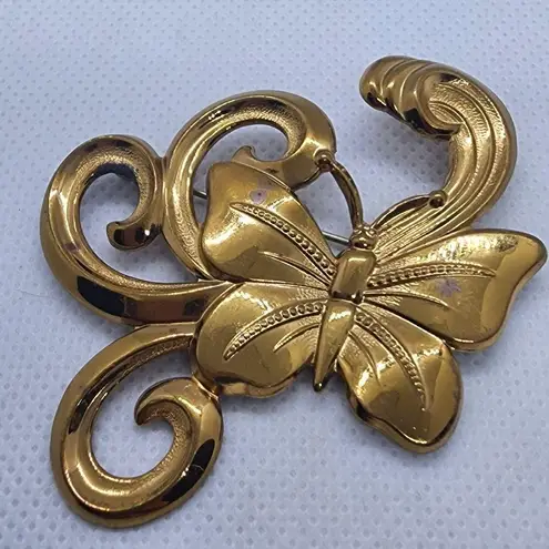 Vintage Gold Butterfly & Swirl Brooch