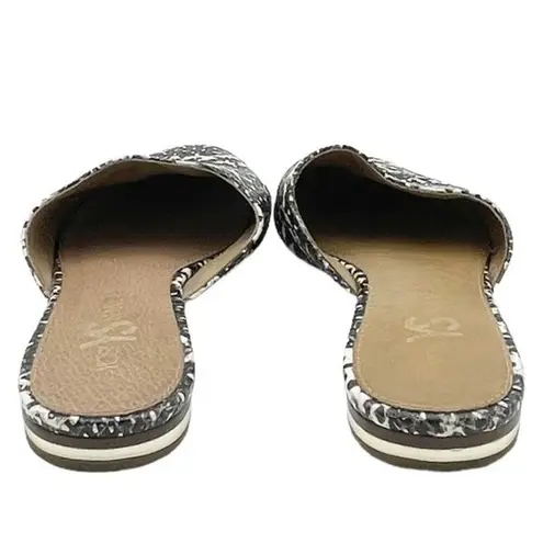 Yosi Samra Parker Mules Gray Snake Embossed Leather Open Back Flats Size 7 Black