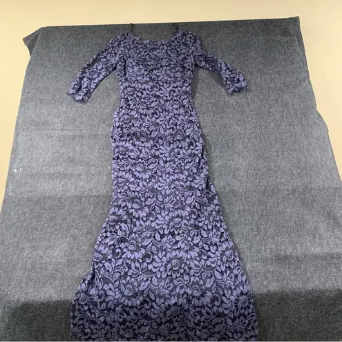 Eliza J Illusion Cap Sleeve Gown  3/4 sleeves blue lace dress size 6 wedding 1299