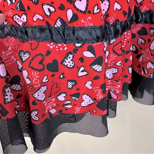 Inteco Intimates Red Pink Black Heart Love Print Babydoll Nightie Chemise Medium