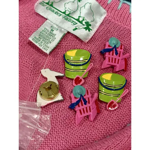 VTG Quacker Factory Cardigan Beach Coastal Whimsical Removable Buttons Sweater Pink Size M