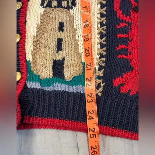 Ashley Vintage hand knit sailboat nautical sweater cardigan size Medium Red