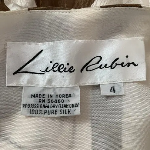 Vintage 80s Lillie Rubin Ivory & Brown Silk Brushstroke Wiggle Midi Dress