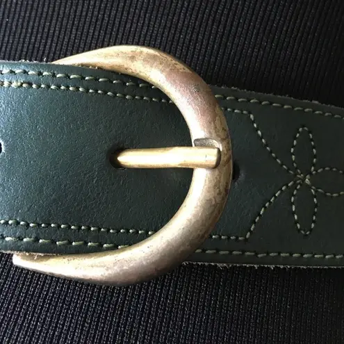 None Embroidered Bridle Stitch Belt Green Brass