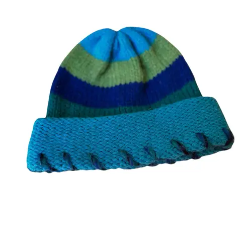 Preview International Striped Knit Hat Made in Italy WoolBlend Blue/Green Unisex