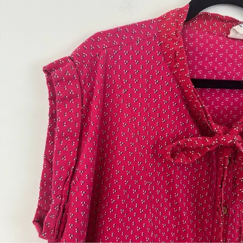 Mata Traders Red Floral Tie Neck Button Front Blouse Size 2X