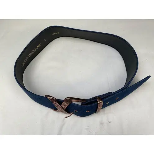 Gene Ewing Women's Blue Denim Belt with Bronze Buckle Size L SKU 5912 Size L